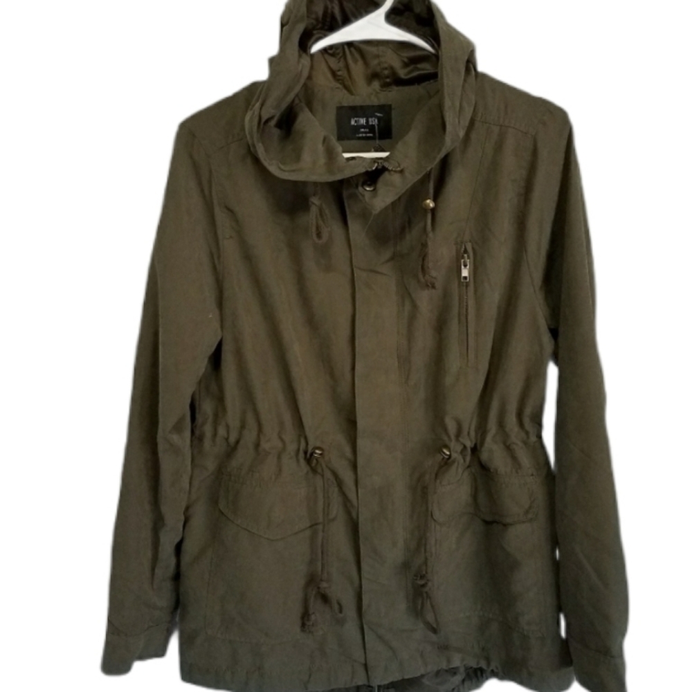 Olive Green Hooded Utility Jacket sz Small - Picture 2 of 5